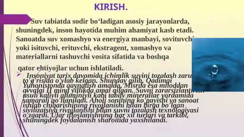 Tabiiy va sanoat oqava suvlarini tozalashda koagullanishni qo’llanilishi. 3