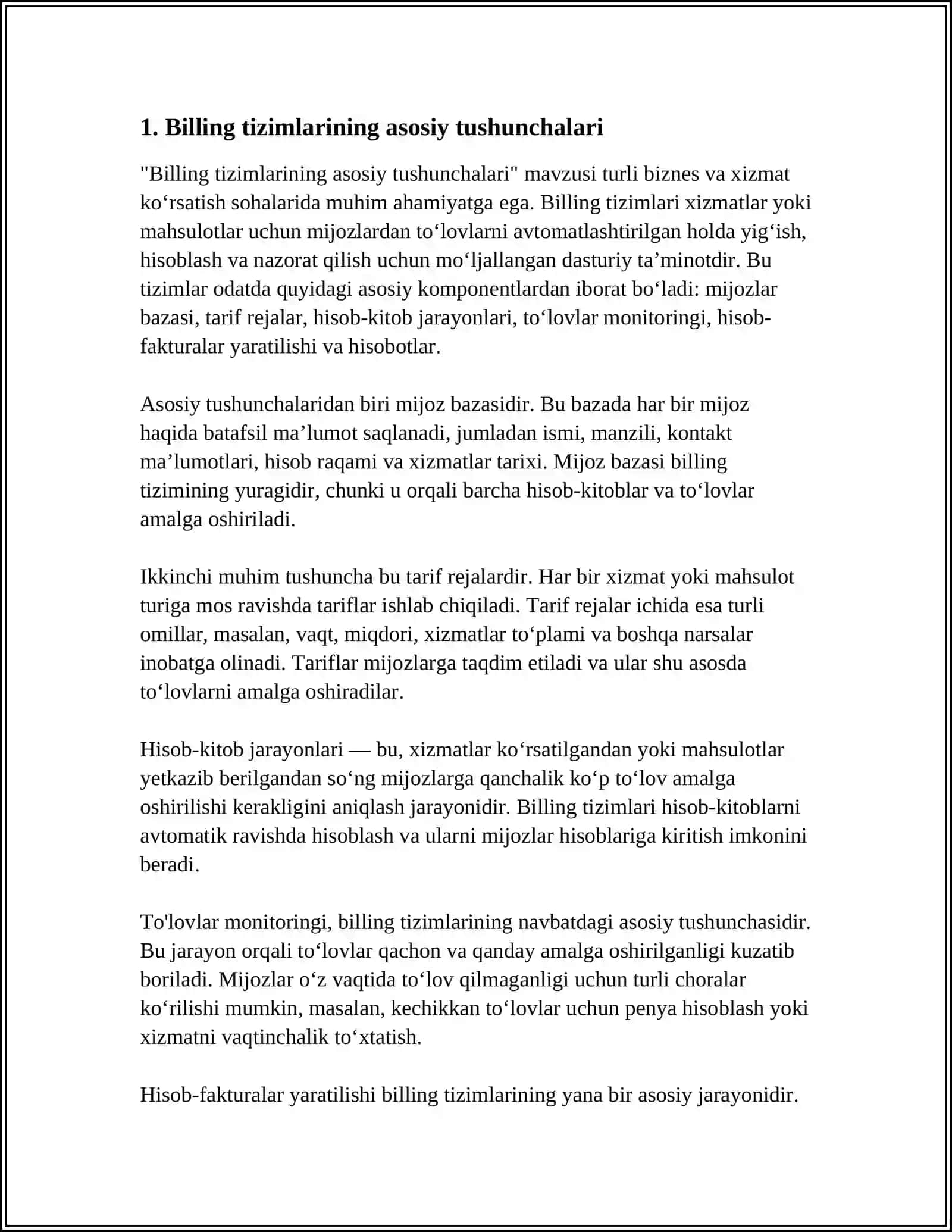 BILLING TIZIMINI ISHLASH TEXNOLOGIYASI VA IQTISODIYOTDA QOʻLLASH SALMOGʻI 3