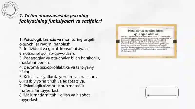 Taʼlim muassasasini psixolog faoliyatining õziga xosligi 3
