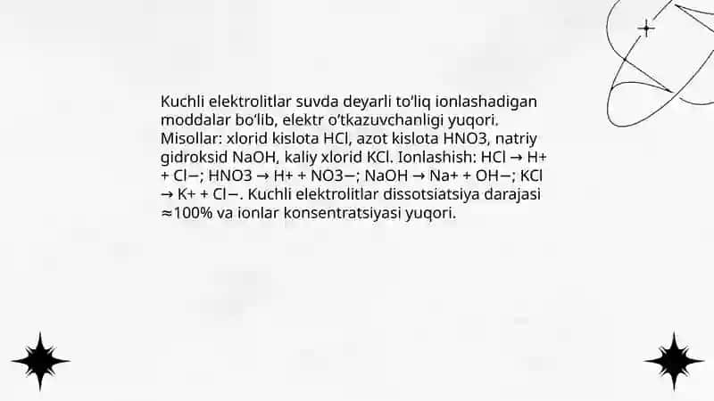 Kuchli va kuchsiz elektrolitlar 3