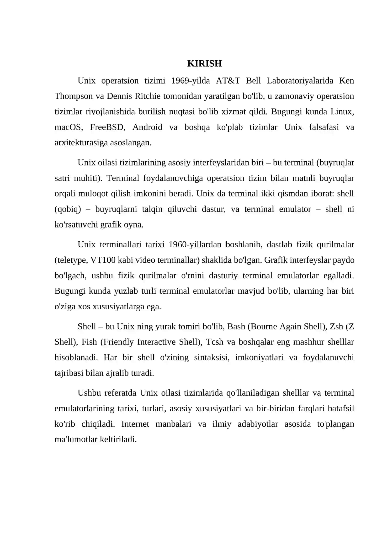 Unix oilasi operatsion tizimlarining terminallari haqida ma'lumot 3