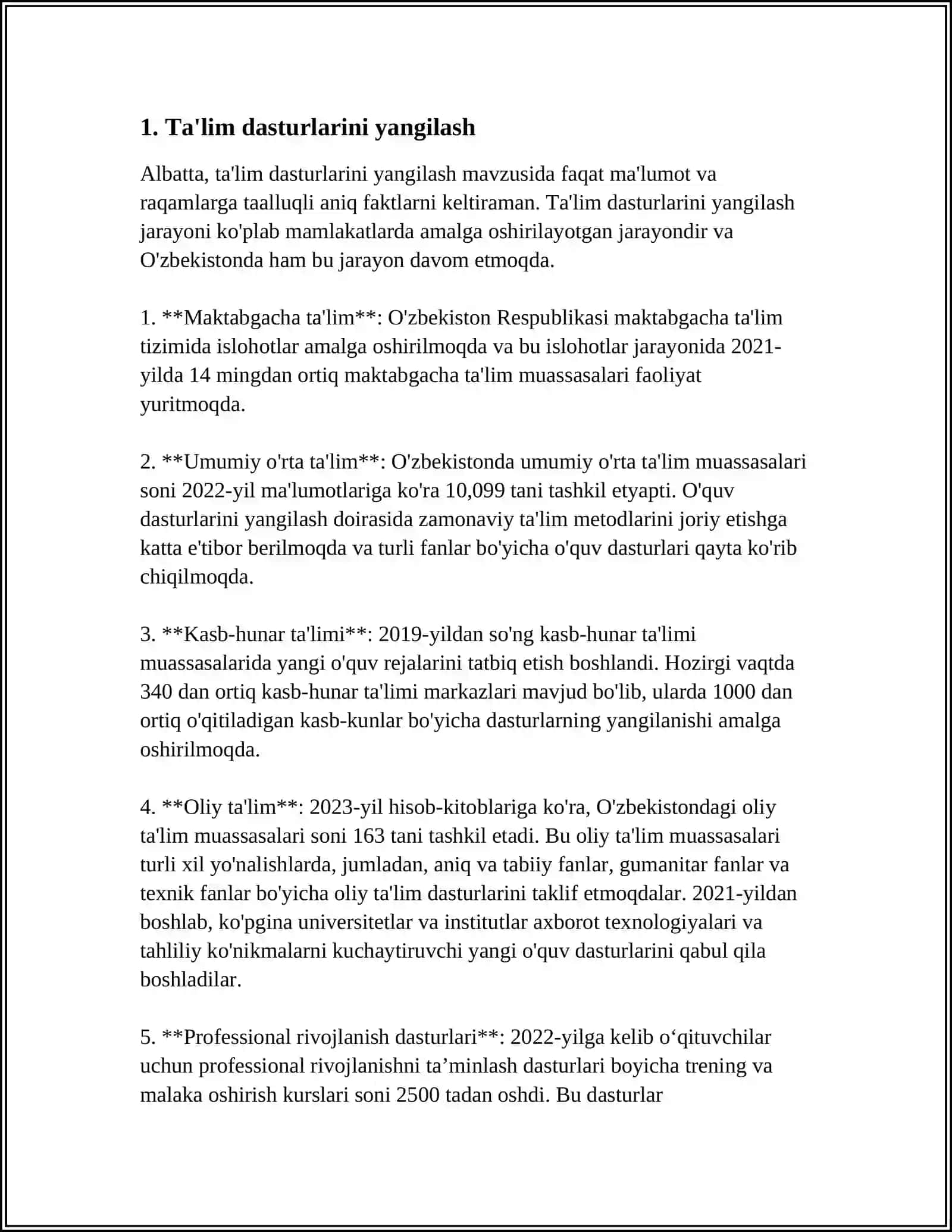MUSTAQIL ISH Mavzu: ÓZBEKISTONDA TA’LIM ISLOHOTLARI 3