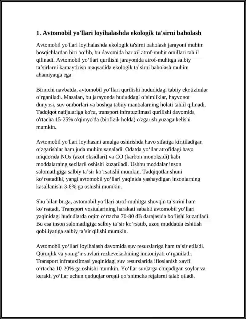 AVTOMOBIL YO'LLARINI LOYIHALASHDA ATROF-MUHIT MUHOFAZASINI HISOBGA OLISH 3