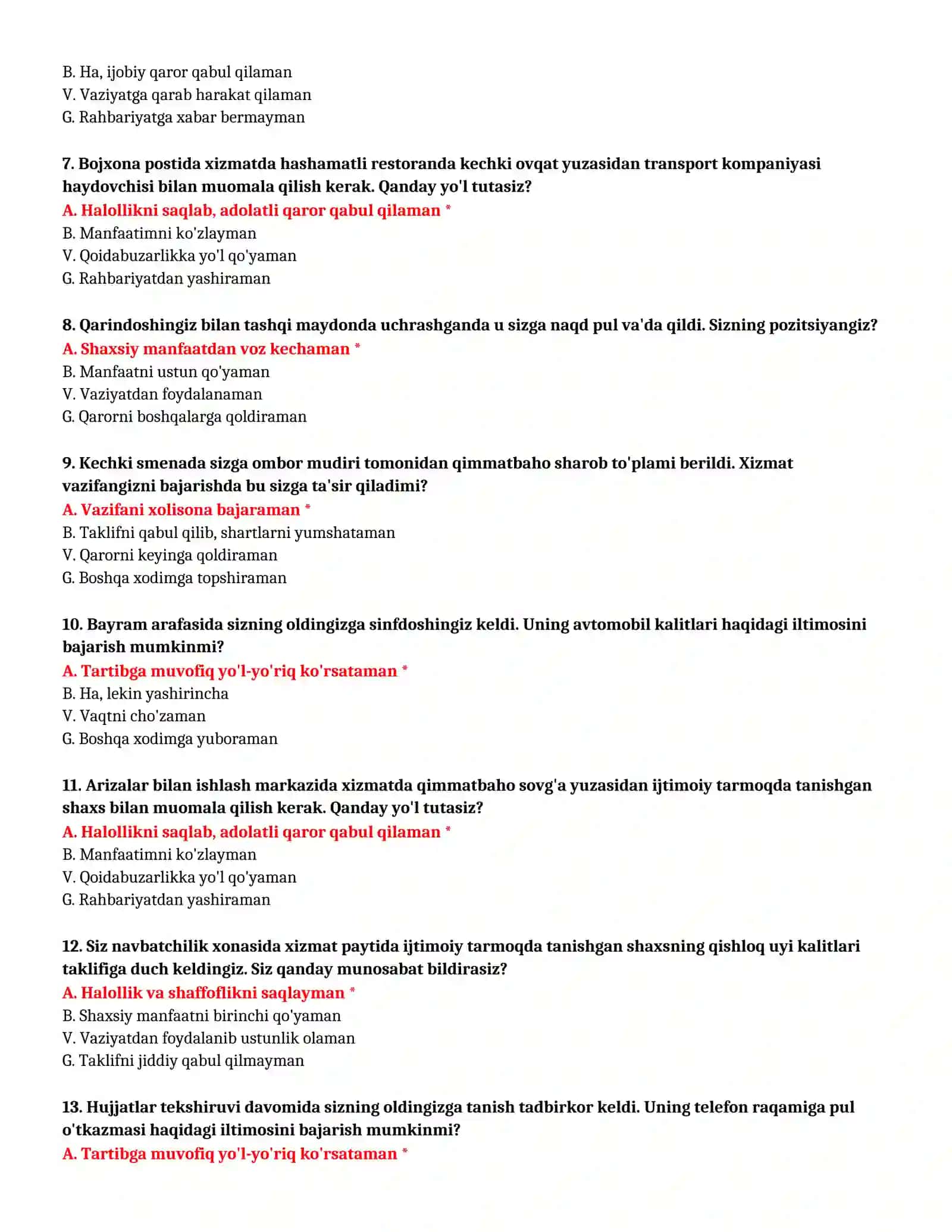 BOJXONA AKADEMIYASI - TEST SAVOLLARI (№ 6) 3