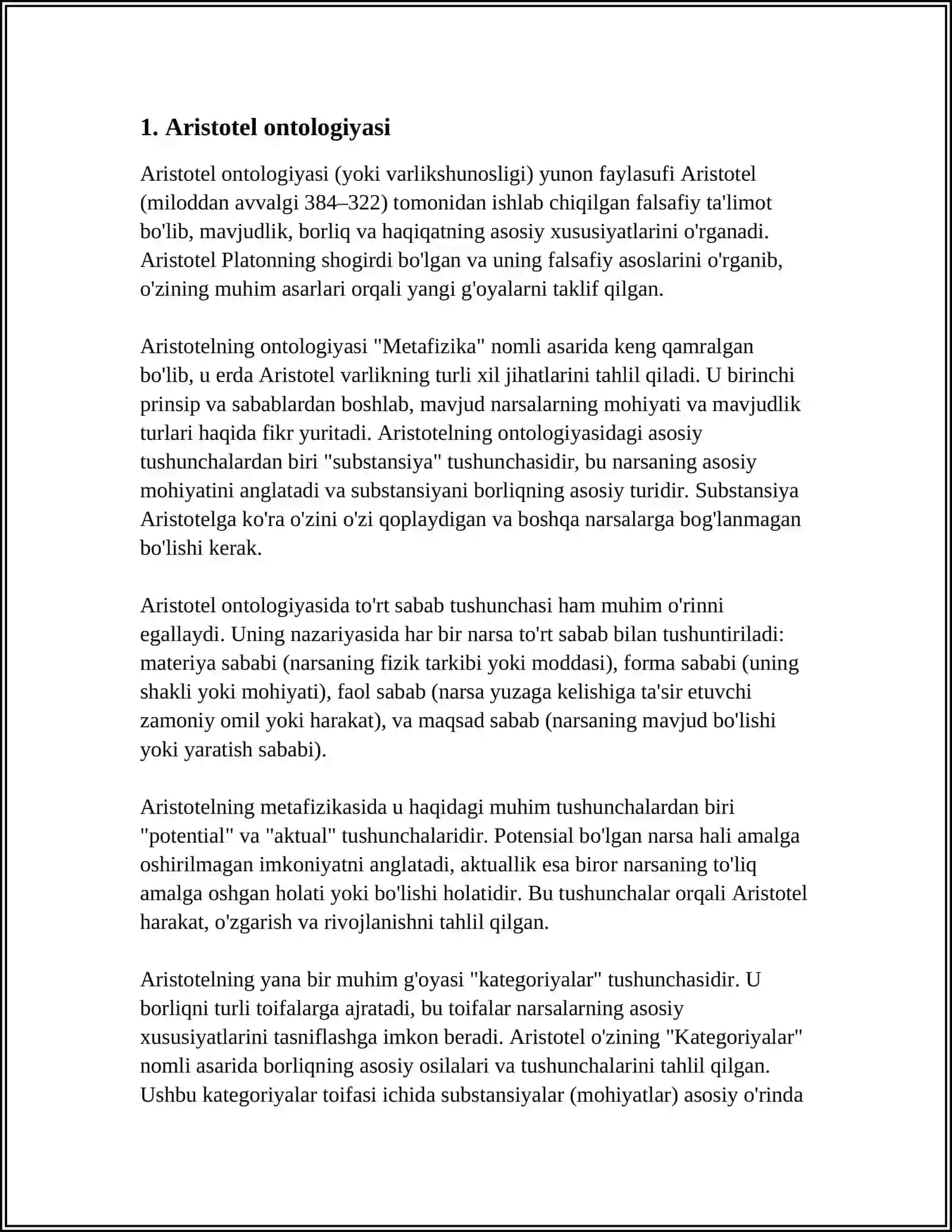 ARISTOTEL, FAROBIY VA KANT ONTOLOGIYASI KATEGORIYALARINI TASNIFI 3
