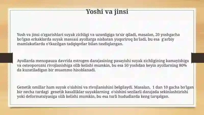 Suyakning o'sishi va rivojlanishiga ta'sir etuvchi omillar 3