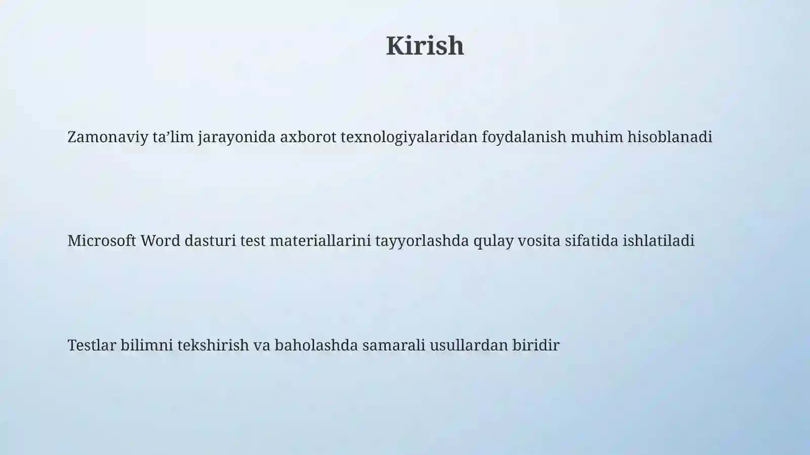 Microsoft Word da testlarning taʼlimdagi ahamiyati 3