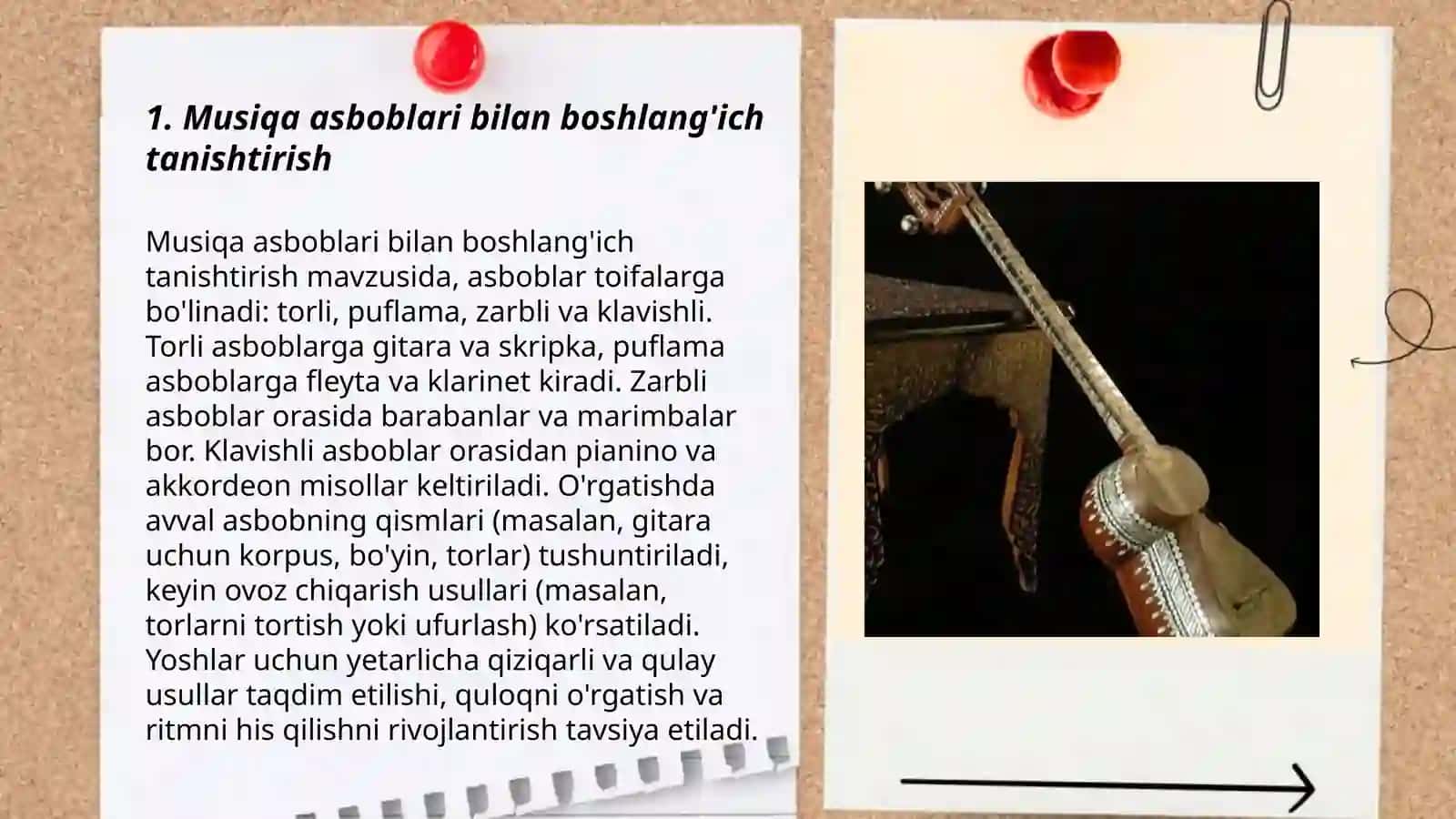 Musiqa mashg’ulotlarida bolalarga musiqa asboblarini chalishni o’rgatish usullari 3