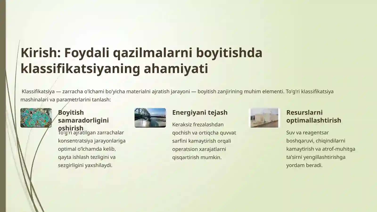 Foydali qazilmalarni boyitish va qayta ishlash asoslari: Mexanik klassifikatorlar 3