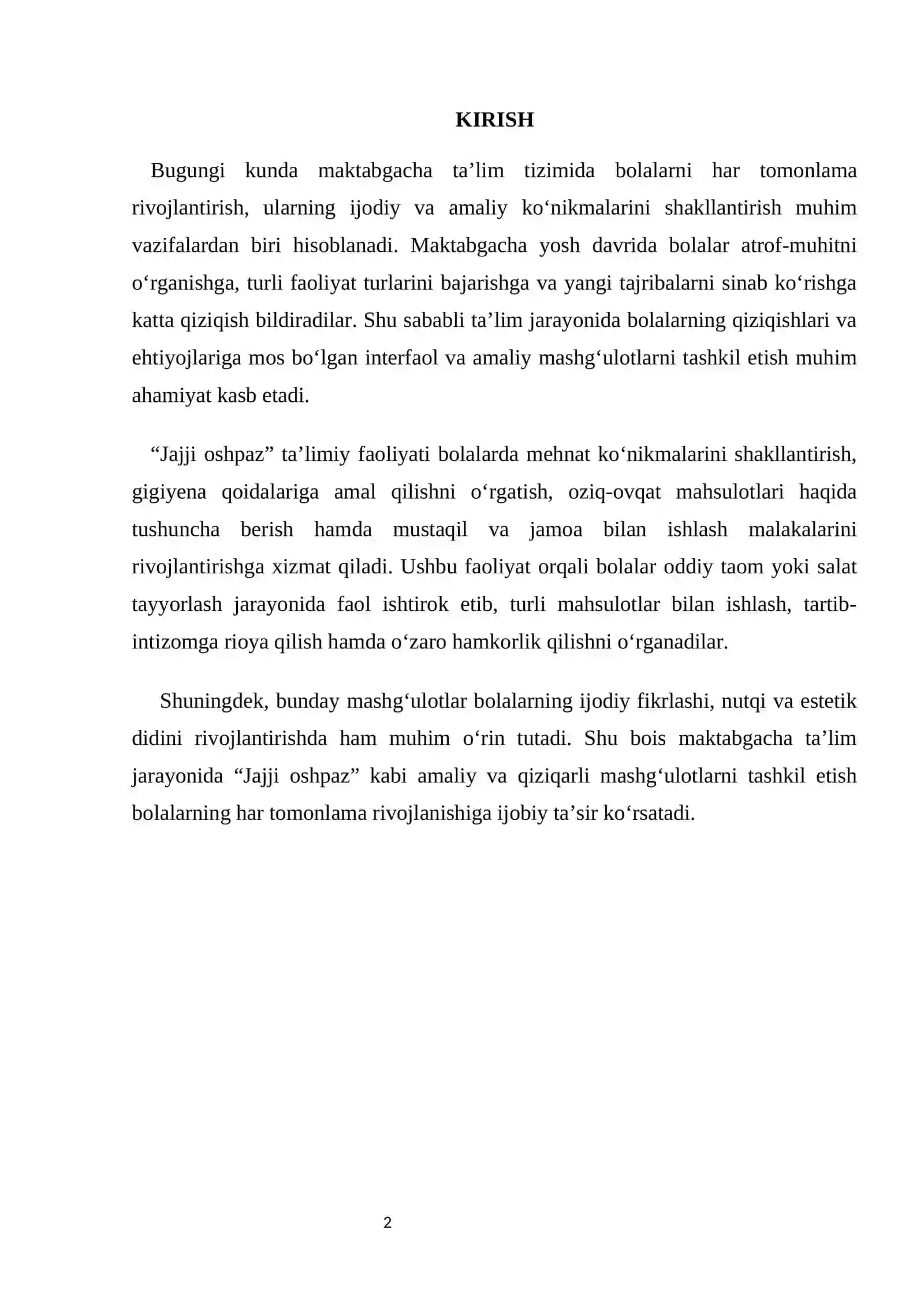 "Jajji oshpaz" ta'limiy faoliyat ishlanmasini tayyorlash 3