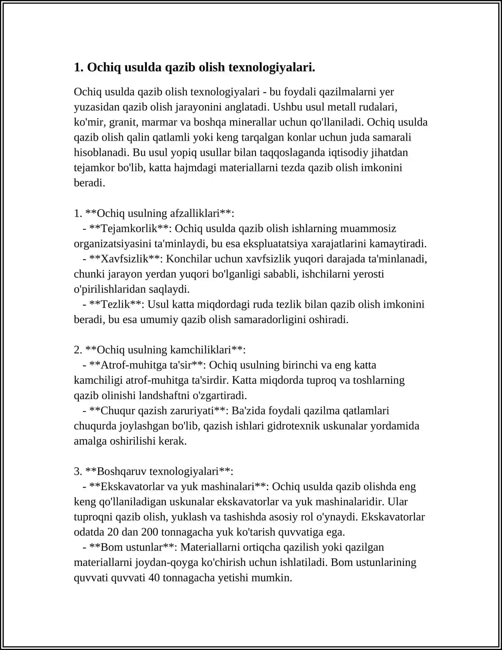 KONLARNI OCHIQ USULDA QAZIB OLISH TIZIMLARI VA KOMPLEKS MEXANIZATSIYALASH TARKIBI 3