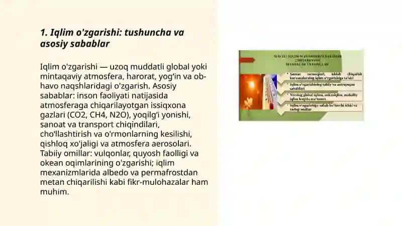 Iqlim uzgarishining salbiy va ijobiy tomonlarini ijobat etuvchi taqdimot qiling 3