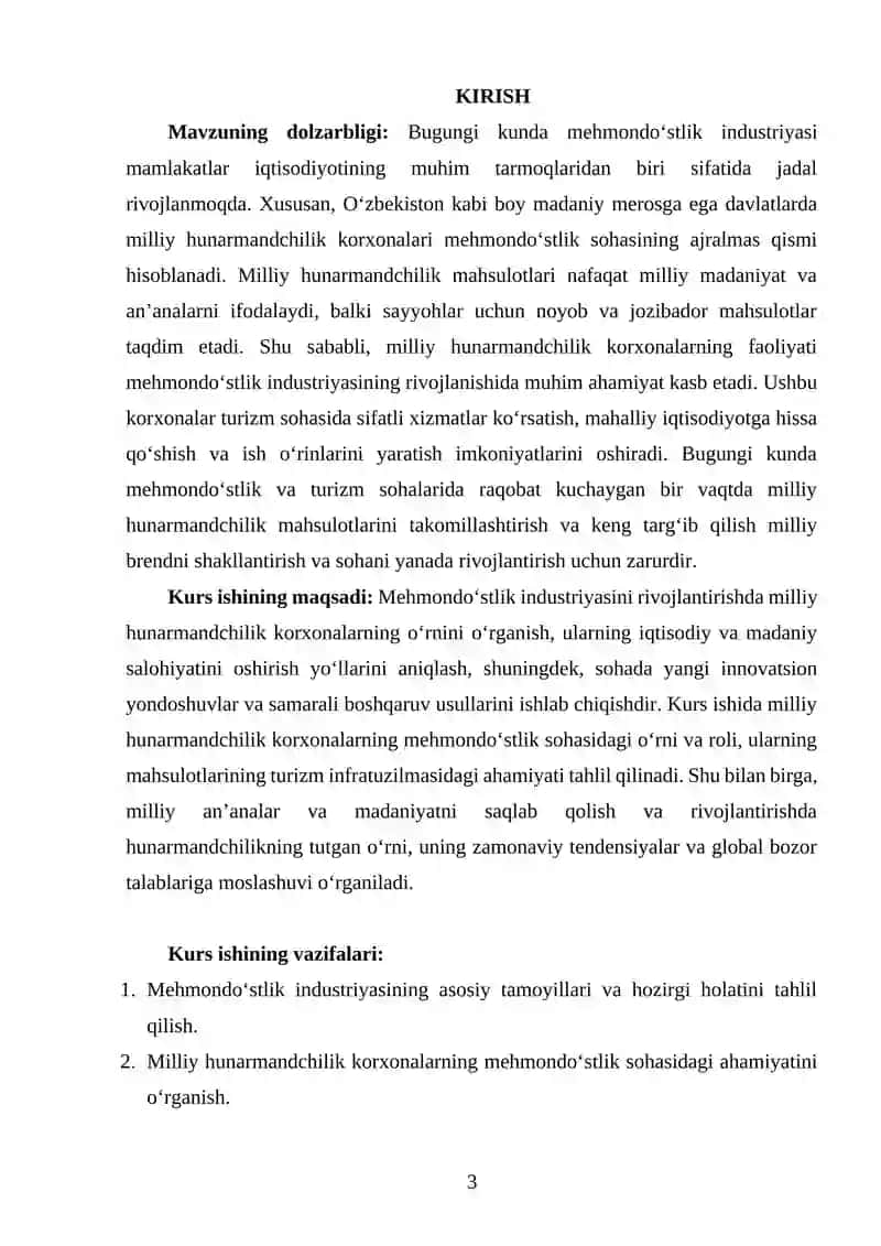 MEHMONDOʻSTLIK INDUSTIYASINI RIVOJLANTIRISHDA MILLIY HUNARMANDCHILIK KORXONALARNING OʻRNI 3