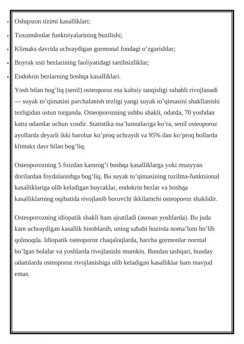 Osteoporoz: Rivojlanish Sabablari va Omillari 3