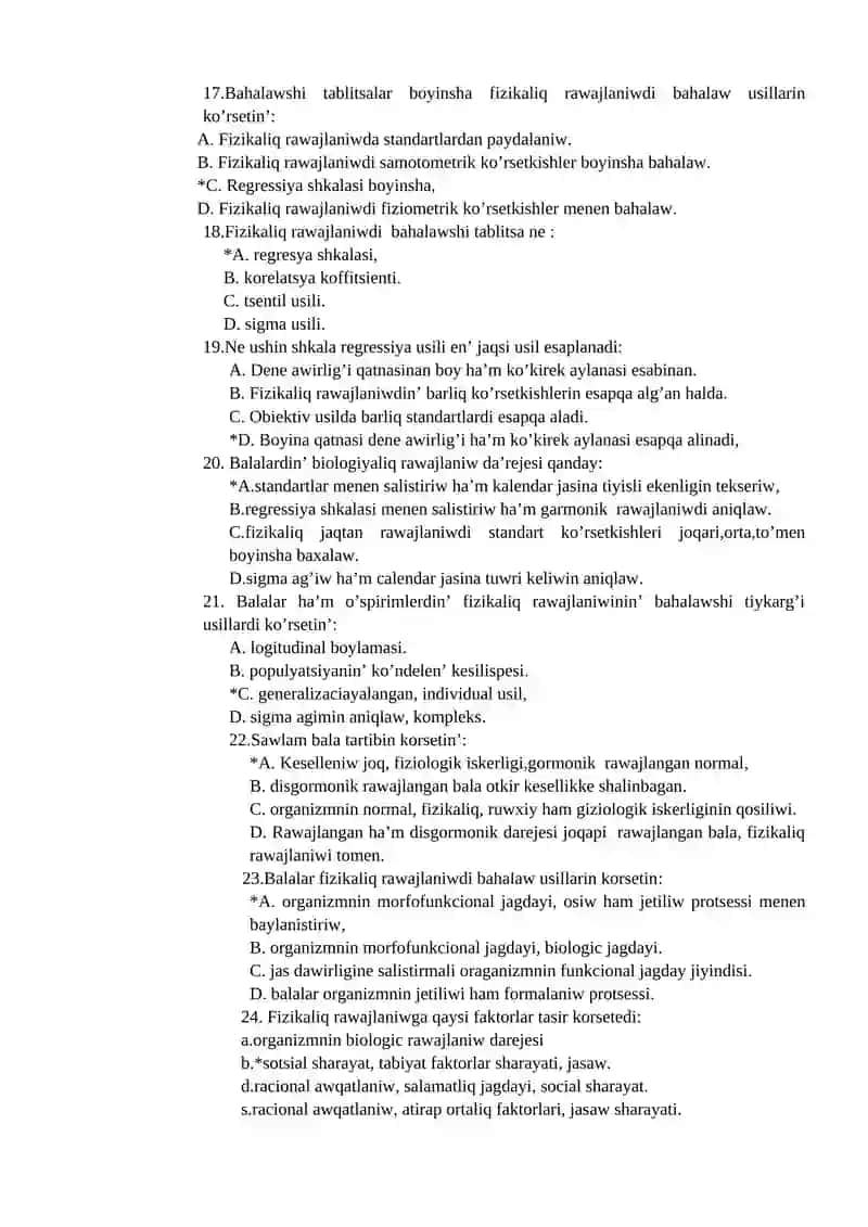 Fizikaliq rawajlaniw standartlari ham tekseriw usullari 3