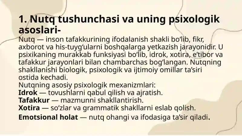 Nutq va muloqotning psixologi jihati.Shaxs psixologiyasi. 3