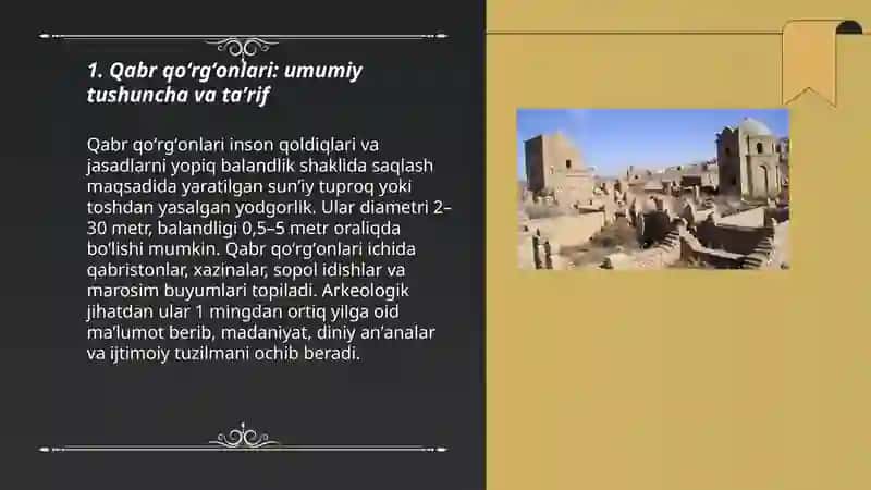 NAMANGAN DAVLAT UNVERSITETI 1-KURS TALABASI TOJIMIRZAYEV OZODBEKNING ARXEOLOGIYA FANIDAN TAYYORLAGAN TAQDIMOTI 3