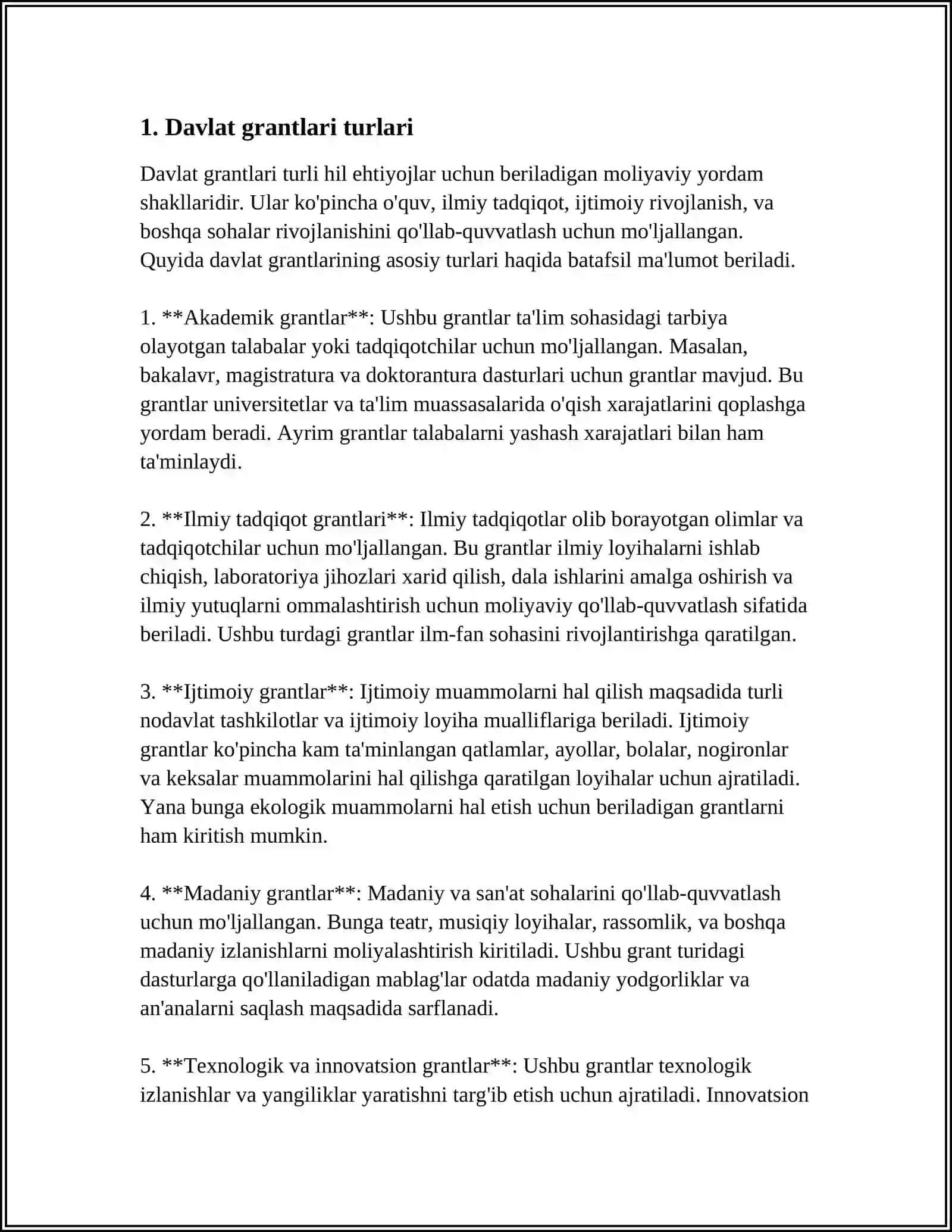 DAVLAT GRANTLARI VA INOVATSION LOYIHALARNI QO’LLAB-QUVVATLASH 3
