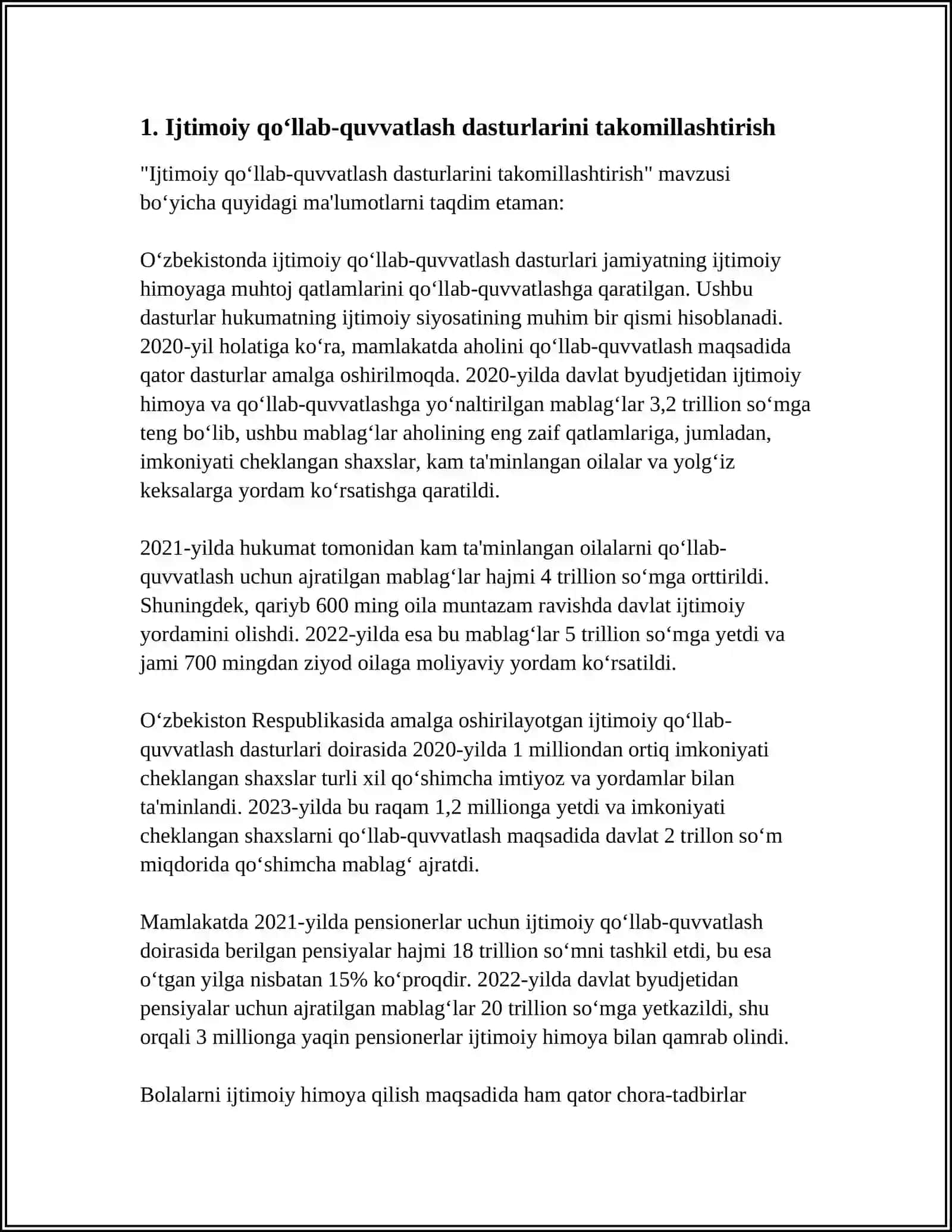 AHOLINI IJTIMOIY QO’LLAB-QUVVATLASHGA BERILAYOTGAN E`TIBORNI KUCHAYTIRISH MASALALARI 3