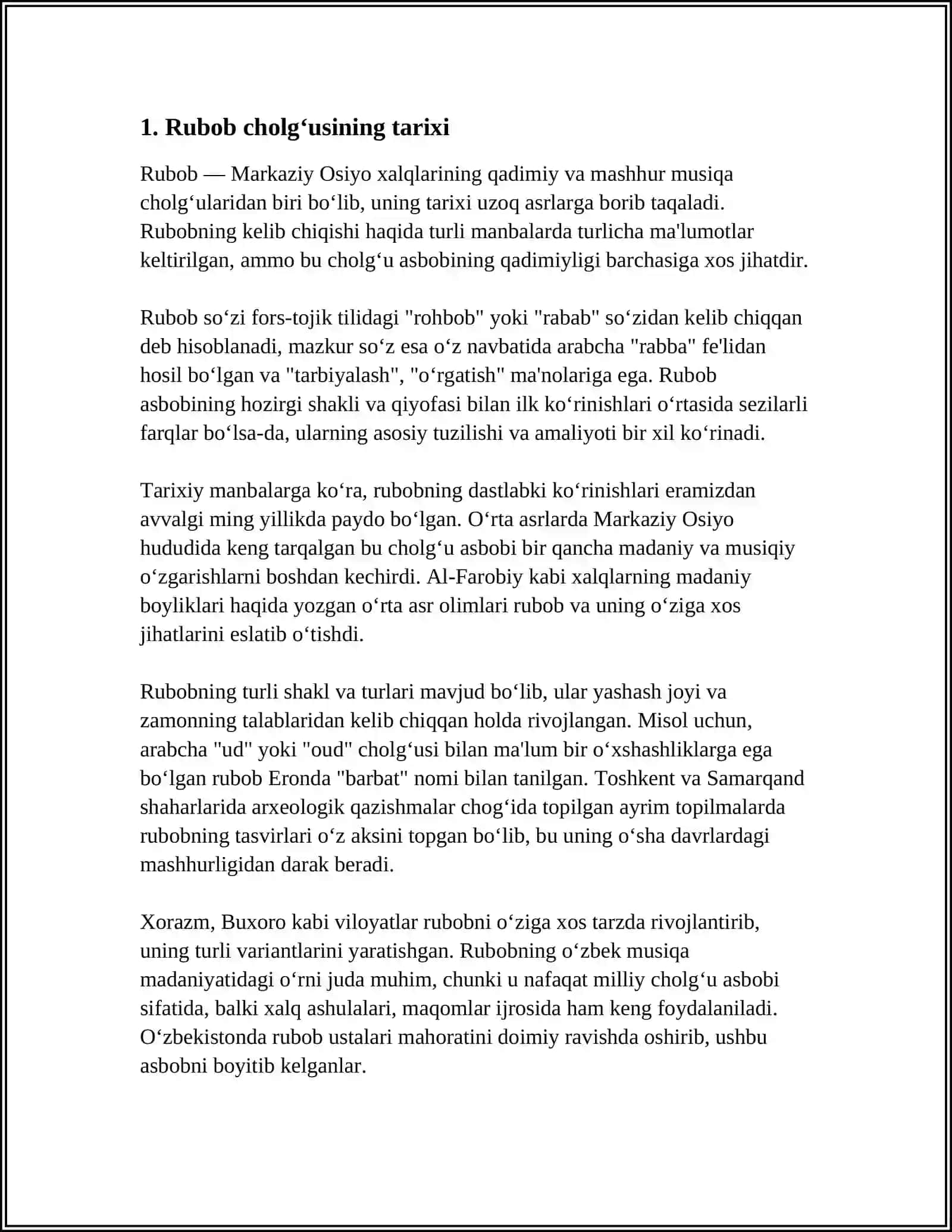 RUBOB CHOLGʻUSINI KELIB CHIQISHI 3