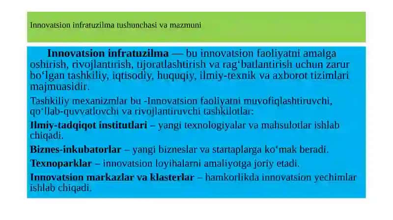 Innovatsion faoliyat infratuzilmasini tashkiliy -iqtisodiy mexanizmlari 3