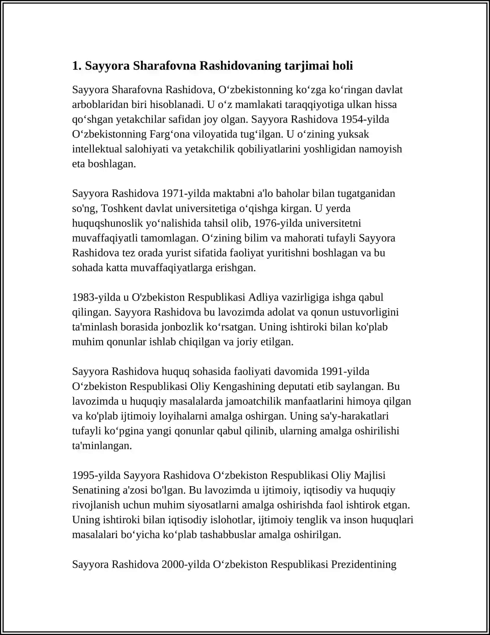 MUSTAQIL ISH Mavzu: SAYYORA SHARAFOVNA RASHIDOVA 3