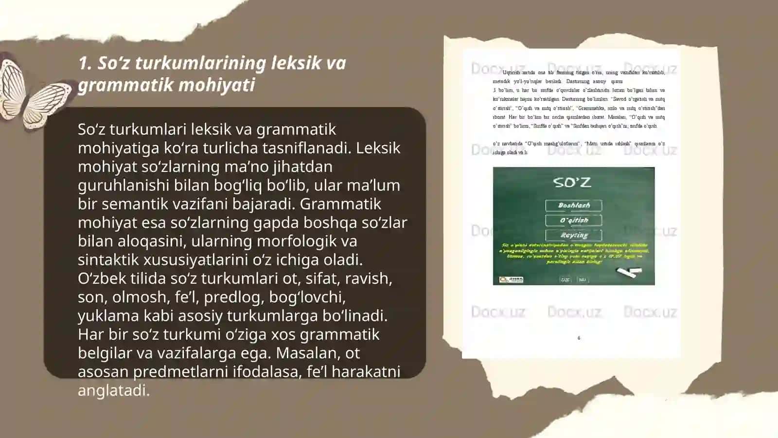 Soʻz turkumlarini oʻqitish metodikasi. Soʻz turkumlarini leksik va grammatik manosi ustida ishlash 3
