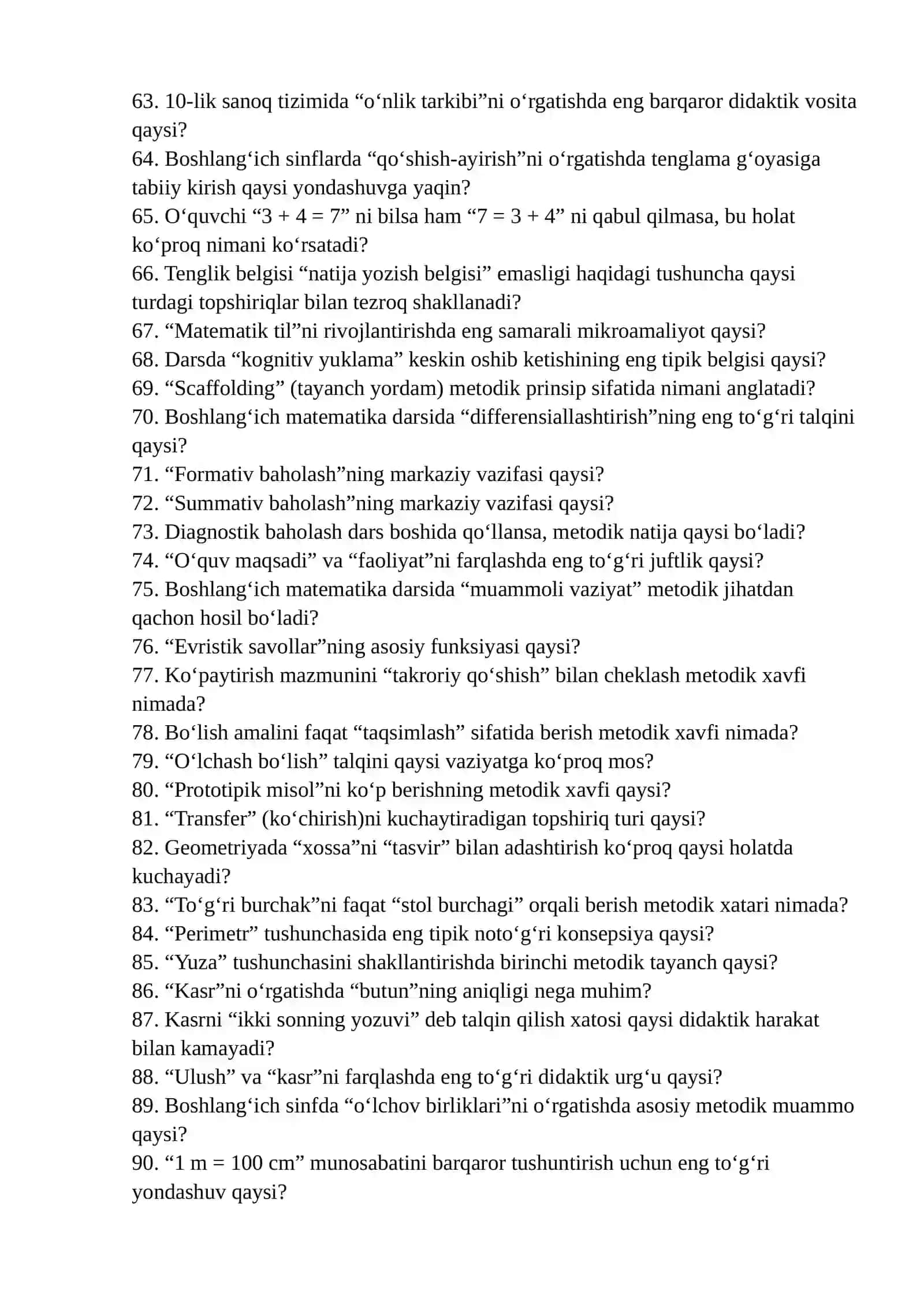 METHOD OF TEACHING ELEMENTARY MATHEMATICS FANIDAN Namunaviy TEST SAVOLLARI 3