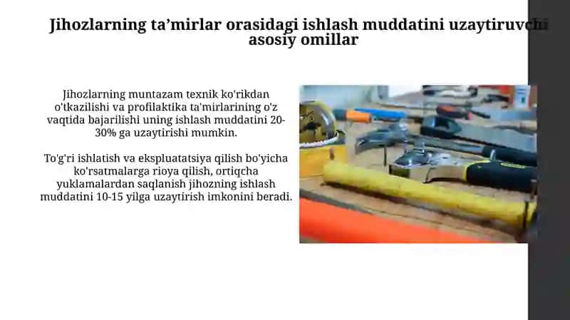 Jihozlarning taʼmirlar orasidagi jihozni ishlash muddatini oshiruvchi asosiy omillar 3