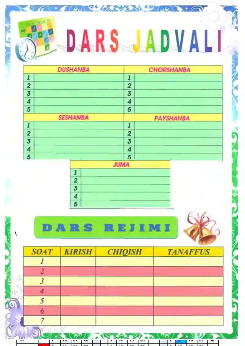 1-SINF ALIFBE FANIDAN TAQVIM REJA 3