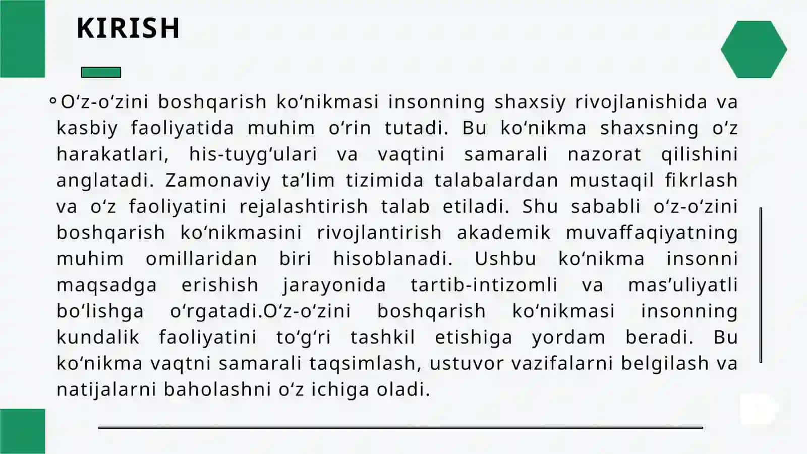 O'Z-O'ZINI BOSHQARISH KO'NIKMASINI RIVOJLANTIRISH 3
