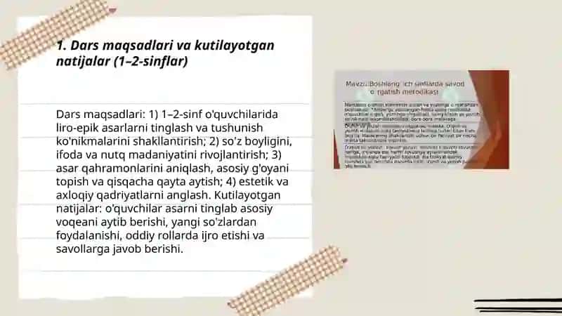 Boshlang'ich sinflarda liroepik asarlar ustida ishlash uchun metodik tavsiyalar 3