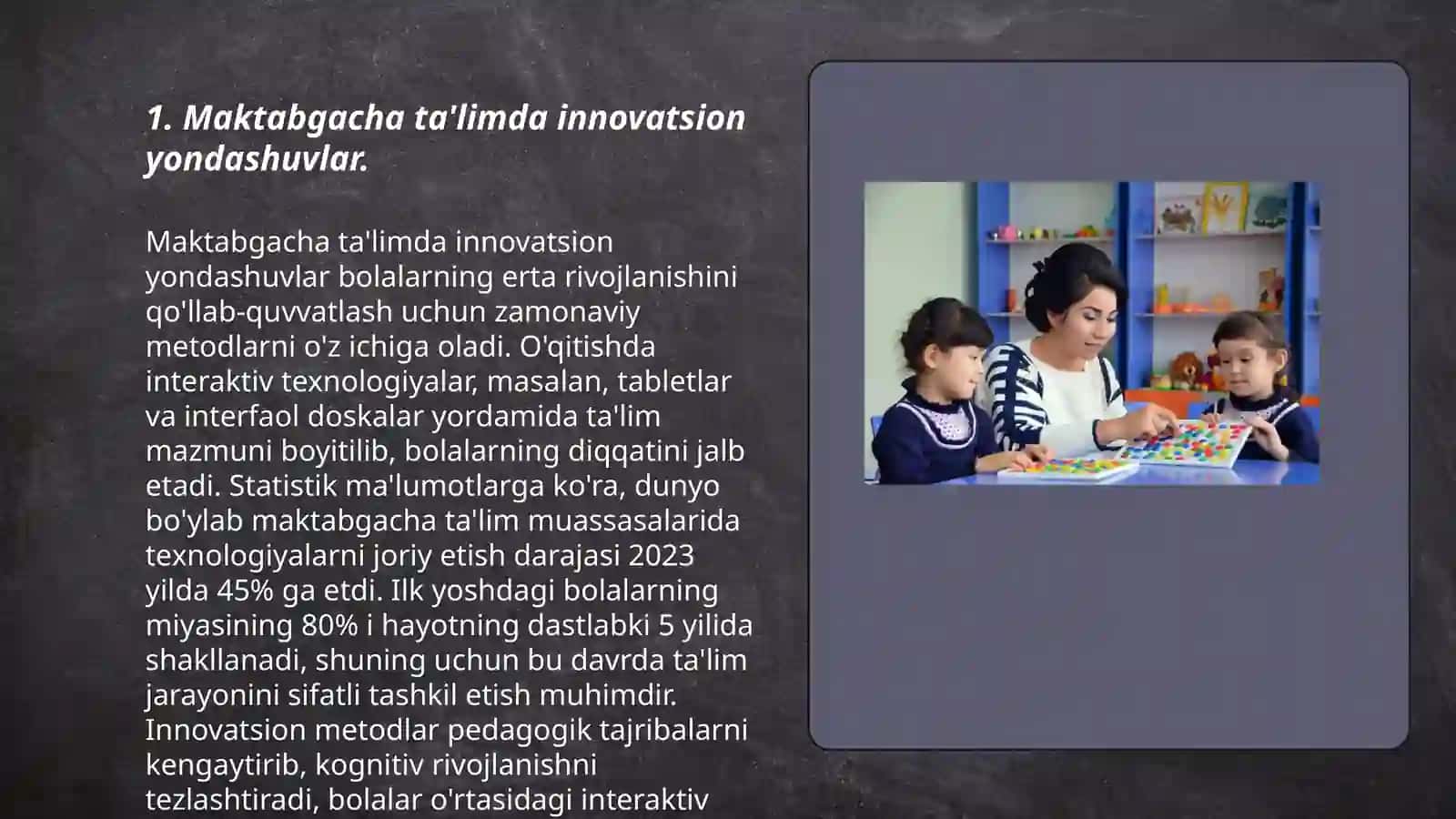 Maktabgacha ta'lim tashkilotlarida talim shakli Mashgulotga tarbiyachining inovatsion yondashuvi 3