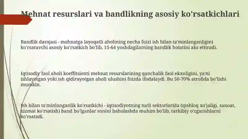 Mehnat resurslari va bandlikning asosiy ko'rsatkichlari 3