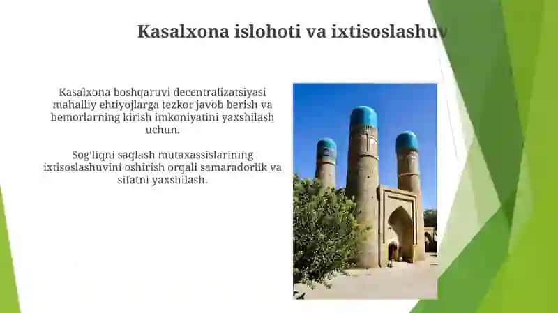 Oʻzbekistonda sogʻliqni saqlash tizimidagi islohotlar va ularning mazmun mohiyati 3