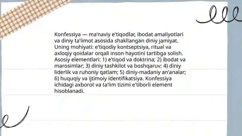 Konfessiya tushunchasining mohiyati va Oʻzbekistonda faoliyat yurituvchi diniy konferensiyalarning tasnifi 3