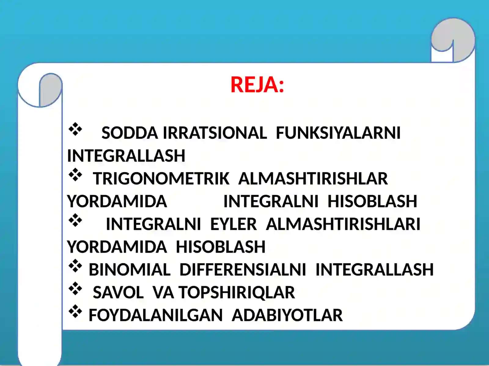 SODDA IRRATSIONAL FUNKSIYALARNI INTEGRALLASH 3