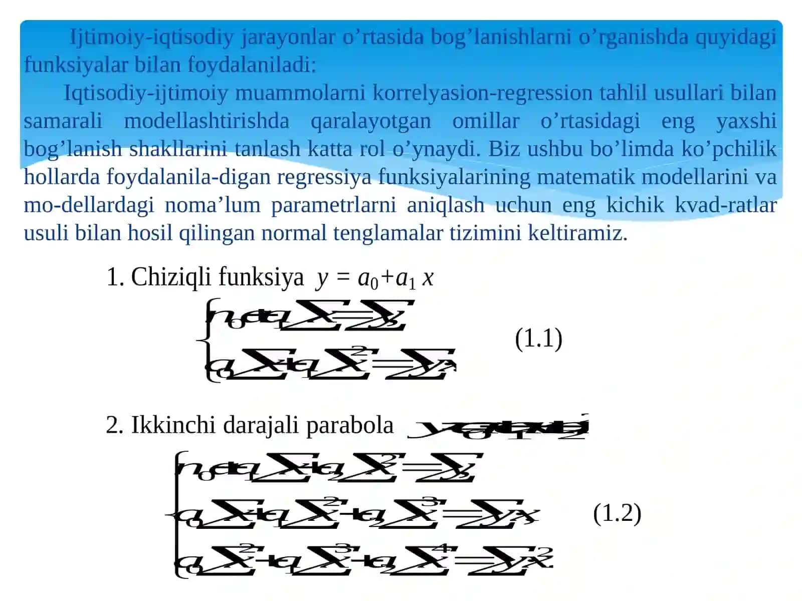 CHIZIQLI VA CHIZIQSIZ REGRESSION BOG’LANISHLAR 3