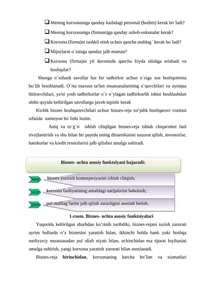 BIZNES FAOLIYATIDA BIZNES REJASINI ISHLAB CHIQISH TARTIBI 3