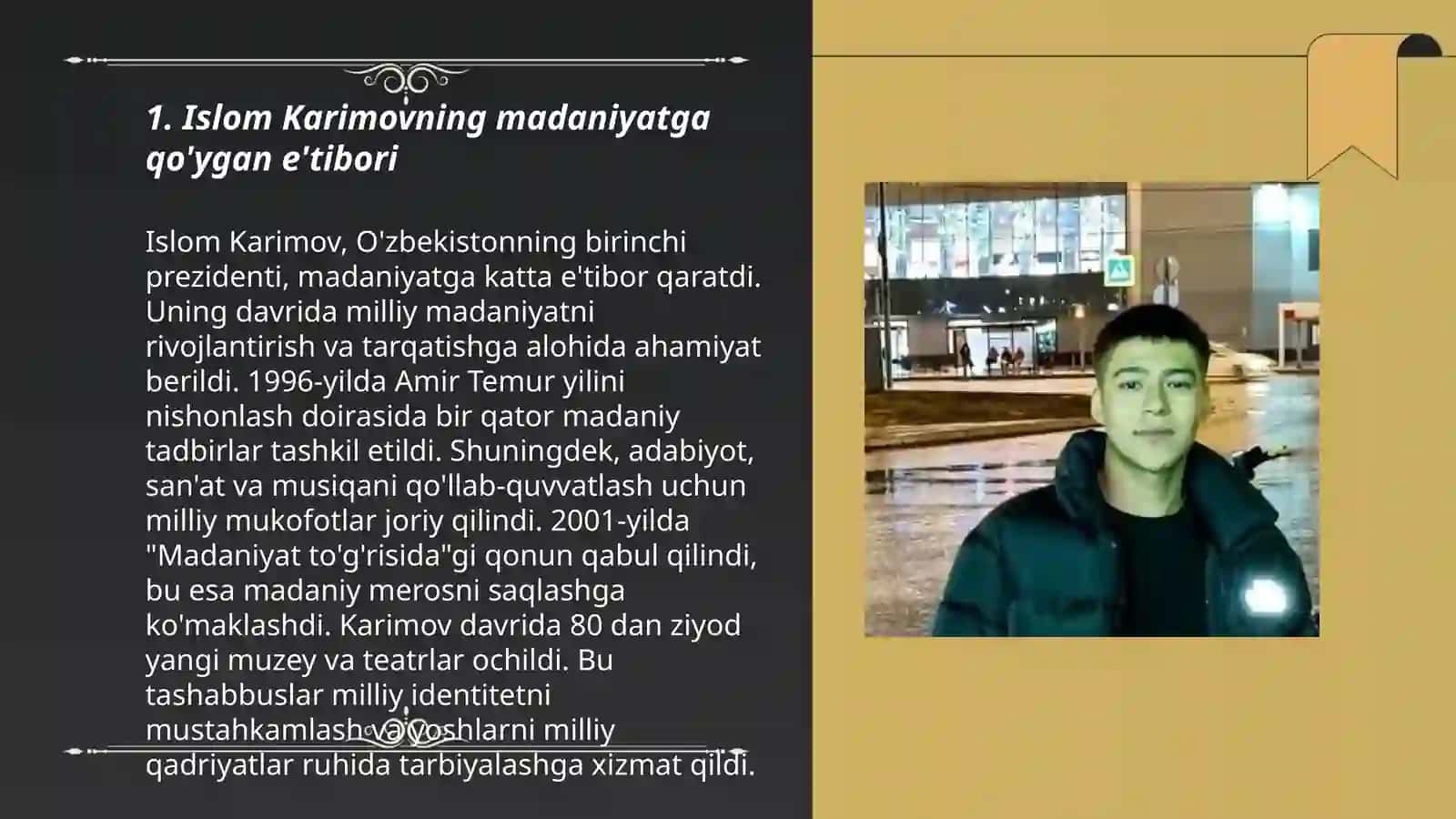 Islom Abdug'aniyeyevich Karimov madaniyat ma'rifat va ma'naviyat ishlari bo'yicha siyosati 3