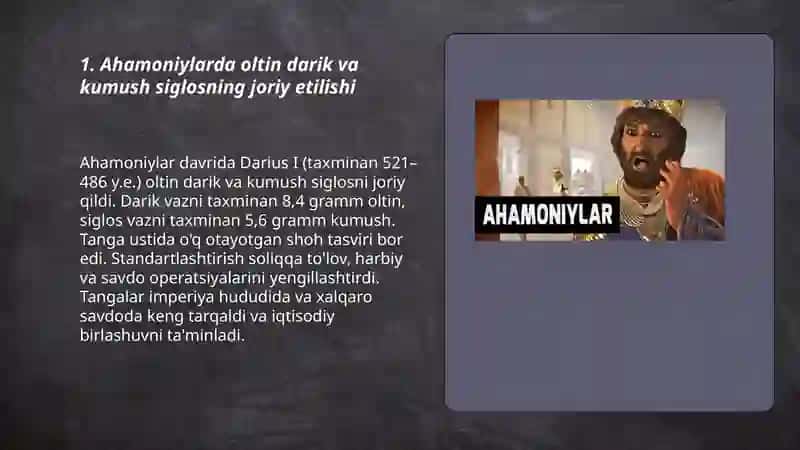 Ahamoniylarda oltin darik va kumush siglosning joriy etilishi 3