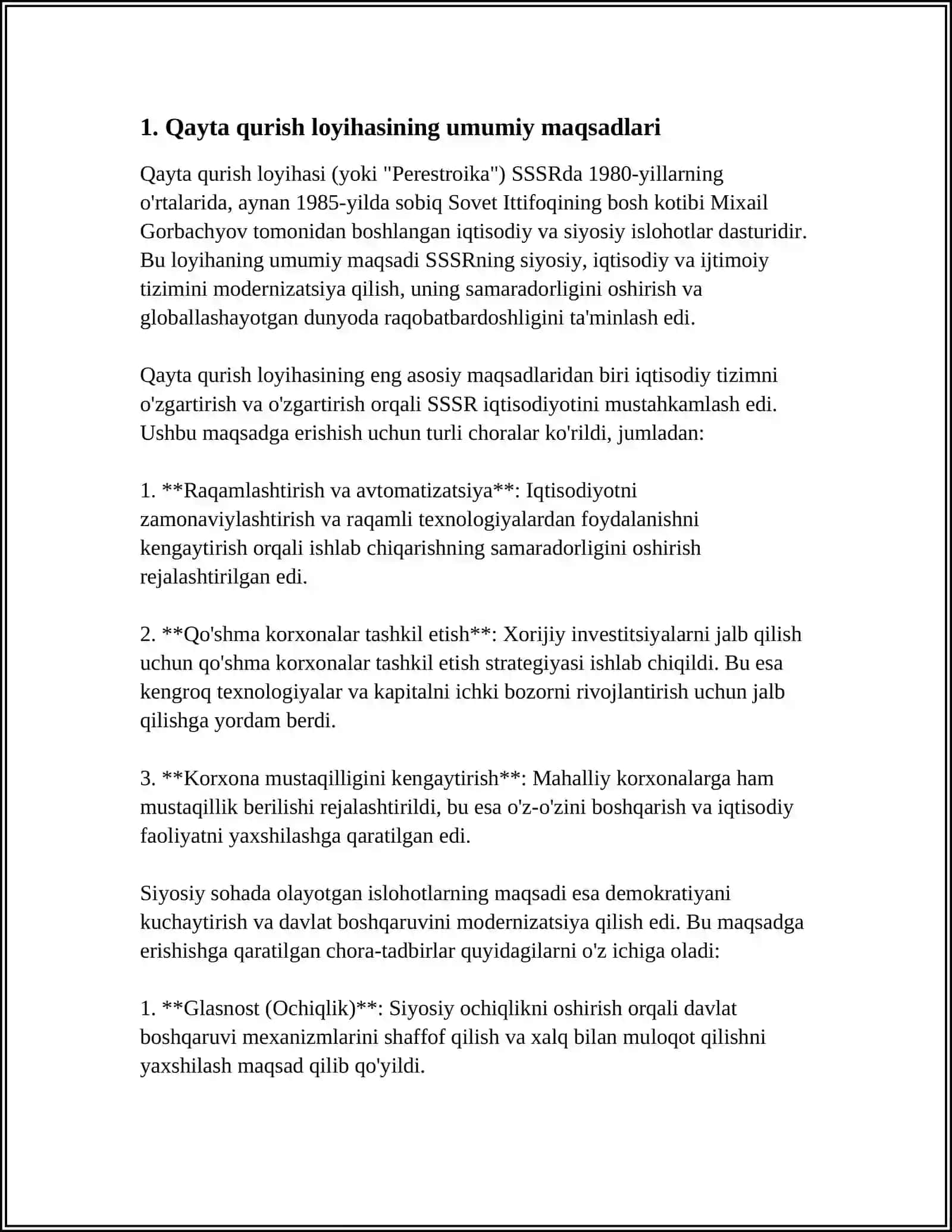 MUSTAQIL ISH Mavzu: QAYTA QURISH (REKONSTRUKSIYA) LOYIXASINI ISHLAB CHIQISH 3