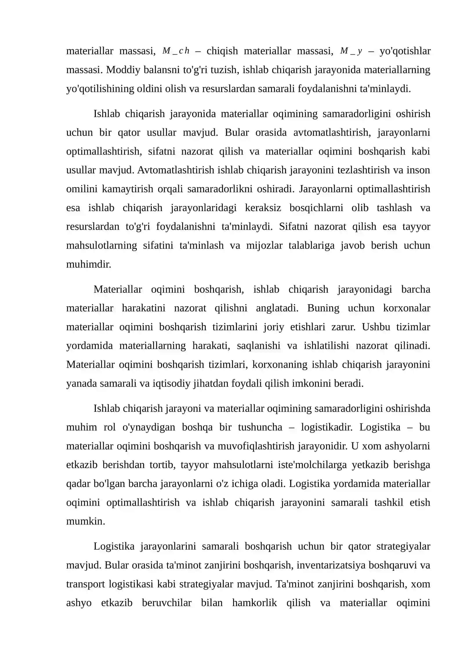 Ishlab chiqarishning va korxonaning materiallar oqim sxemasini va moddiy balansini tuzing 3
