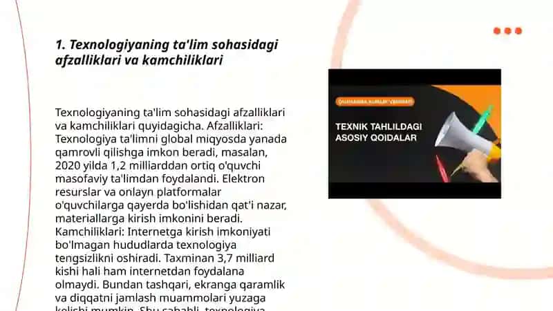 Texnologiyaning ta'lim sohasidagi afzalliklari va kamchiliklari 3