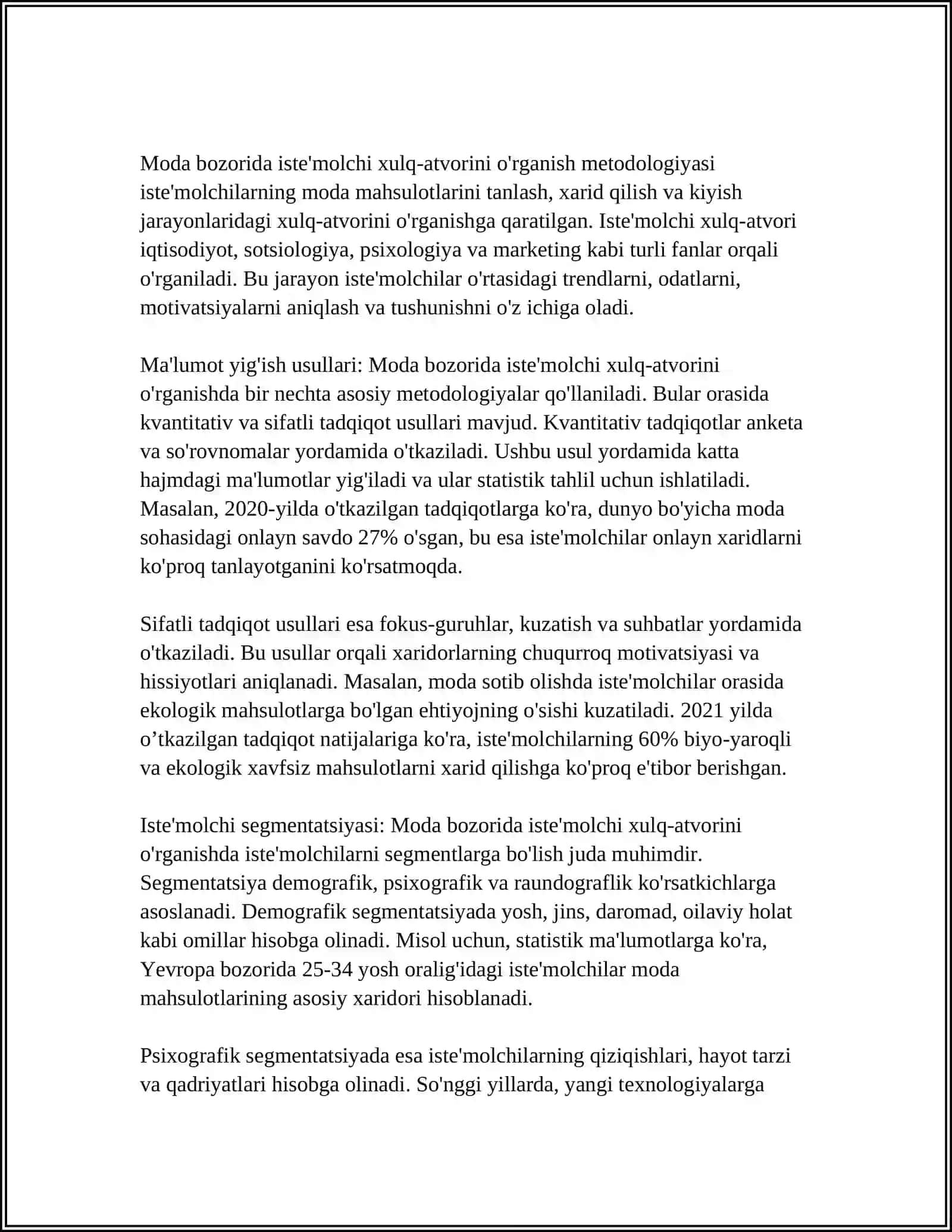 MODADA ISTEʼMOLCHI XULQ ATVORINI OʻRGANISH VA SIGMENTATSIYA USULLARI 3