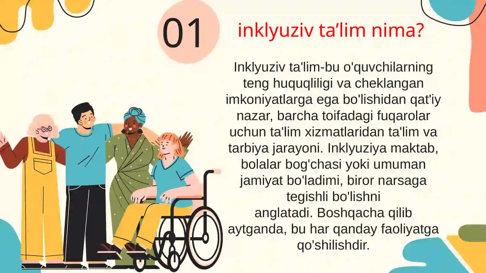 Imkoniyati cheklangan bolalar turlari va ularni inklyuziv taʼlimga jalb etish, inklyuziv taʼlimga bo‘lgan ehtiyojlar va sabablari 3