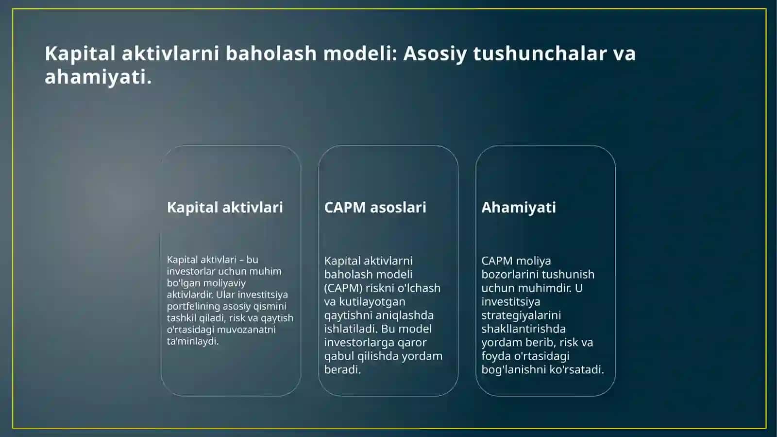 Kapital aktivlarni baholash modeli va undagi asosiy indikatorlar 3