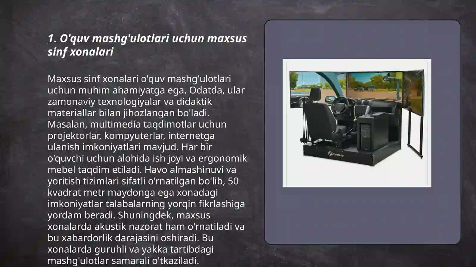 Haydovchilarni tayyorlashga ixtisoslashgan avtomaktablarda o’quv dasturlarini amalga oshirish uchun talab etiladigan sharoitlar 3