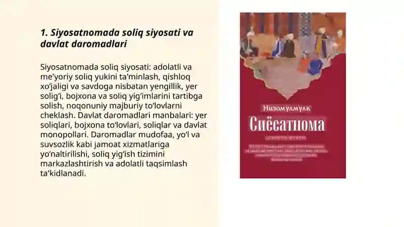 Nizommulkning,,Siyosatnoma'' asridagi iqtisodiy fikrlar 3