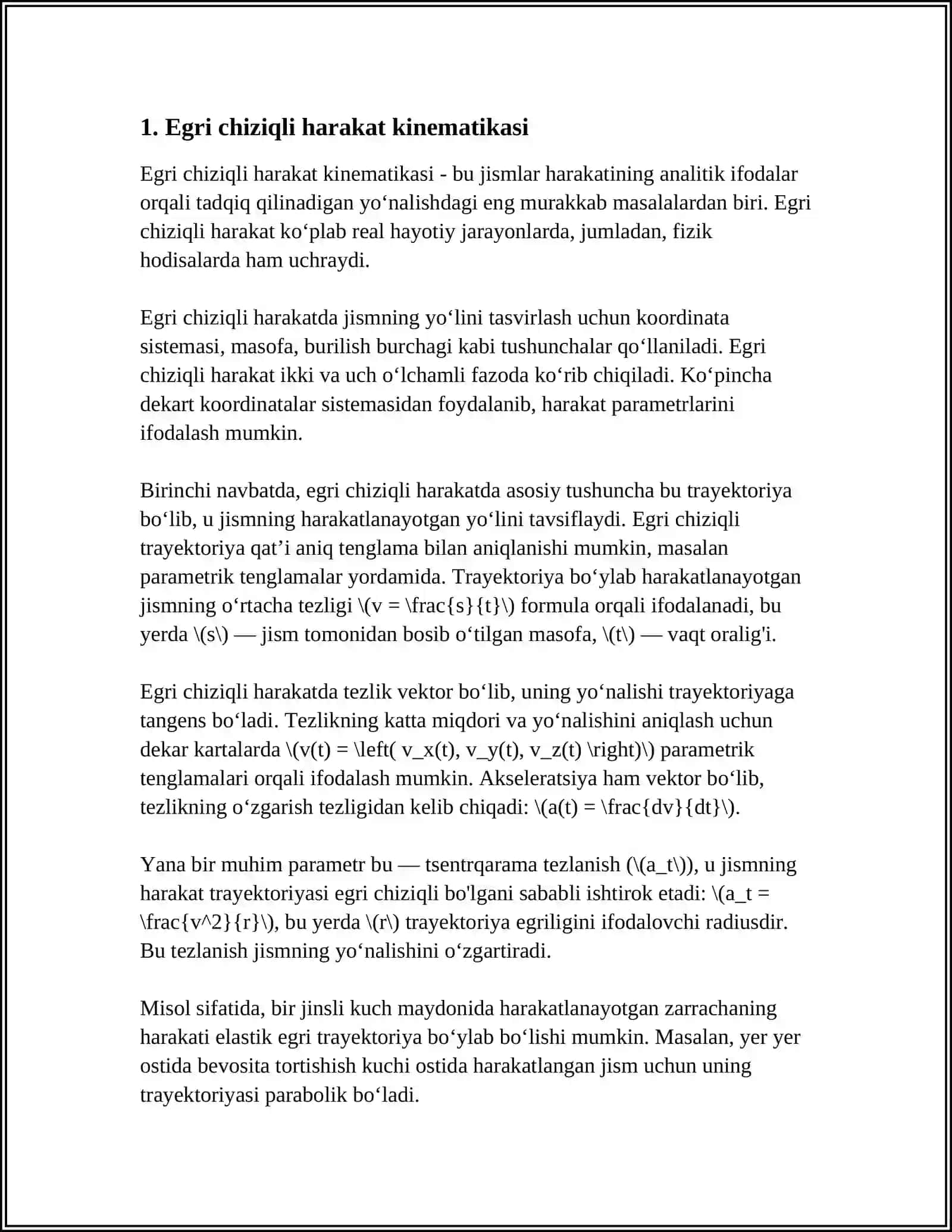 MEXANIK HARAKAT TRAYEKTORIYASINING EGRILIK RADIUSINI ANIQLASH 3